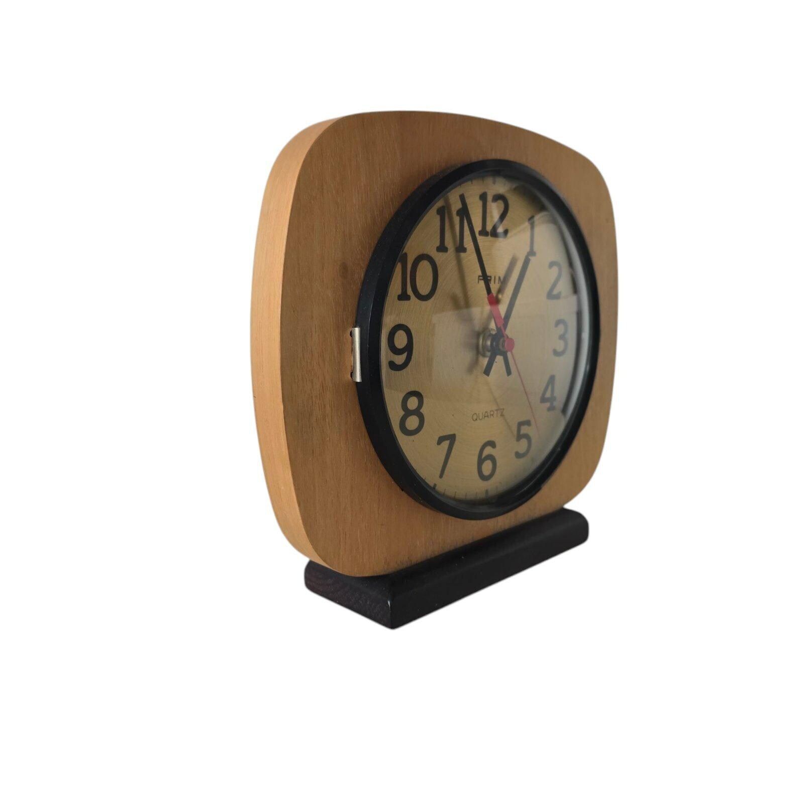 Mid Century Wooden And Brass Wall Clock Prim сhehoslovakia 70s photo for sale