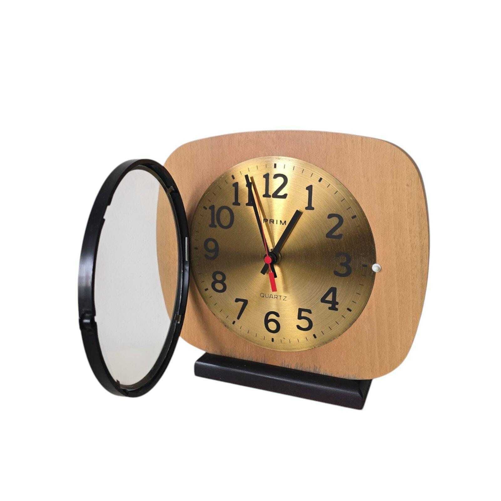Mid Century Wooden And Brass Wall Clock Prim сhehoslovakia 70s photo buy