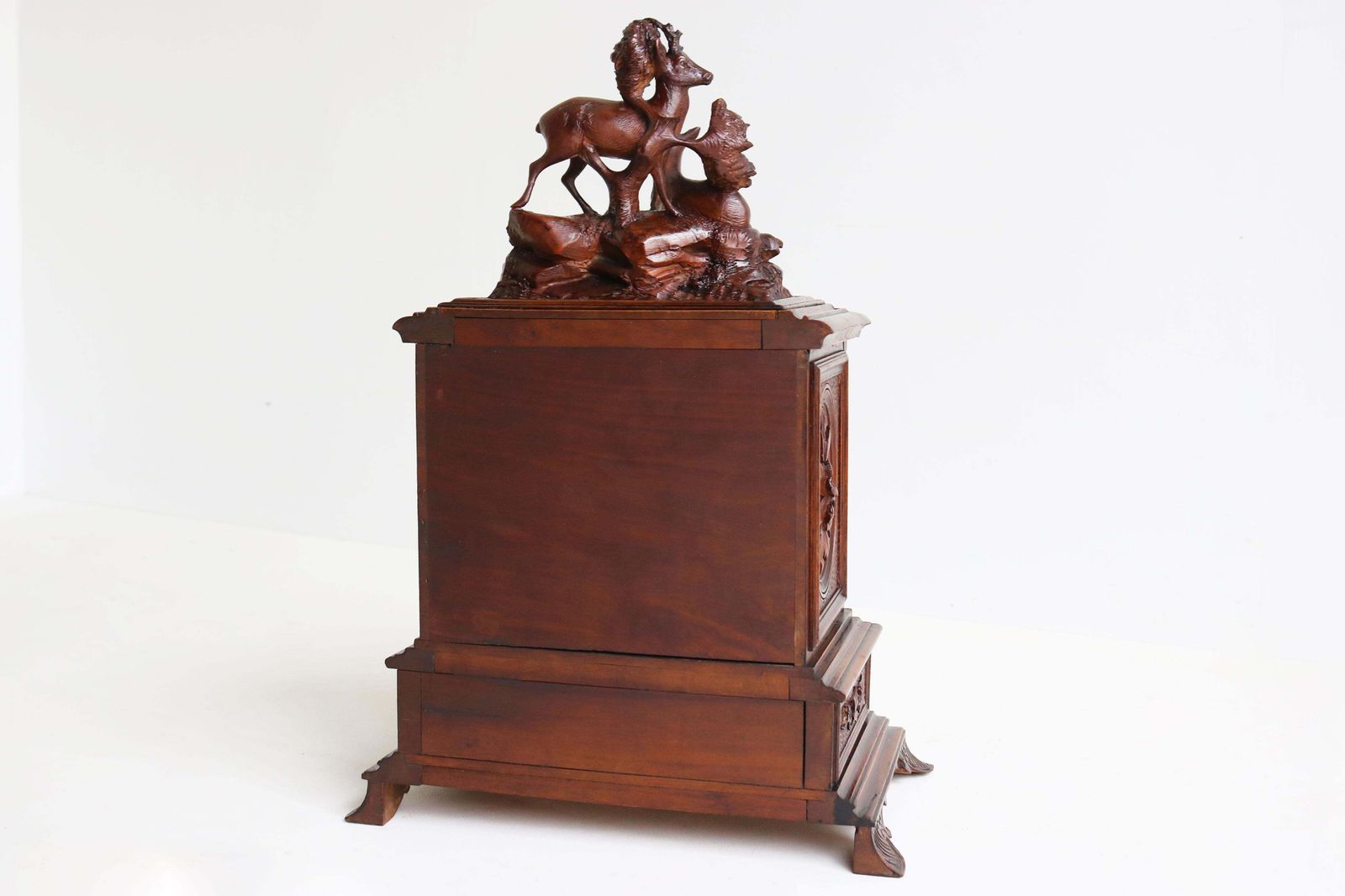 Antique Black Forest Cigar Box / Humidor 19th Century Carved Deer Walnut Swiss photo buy