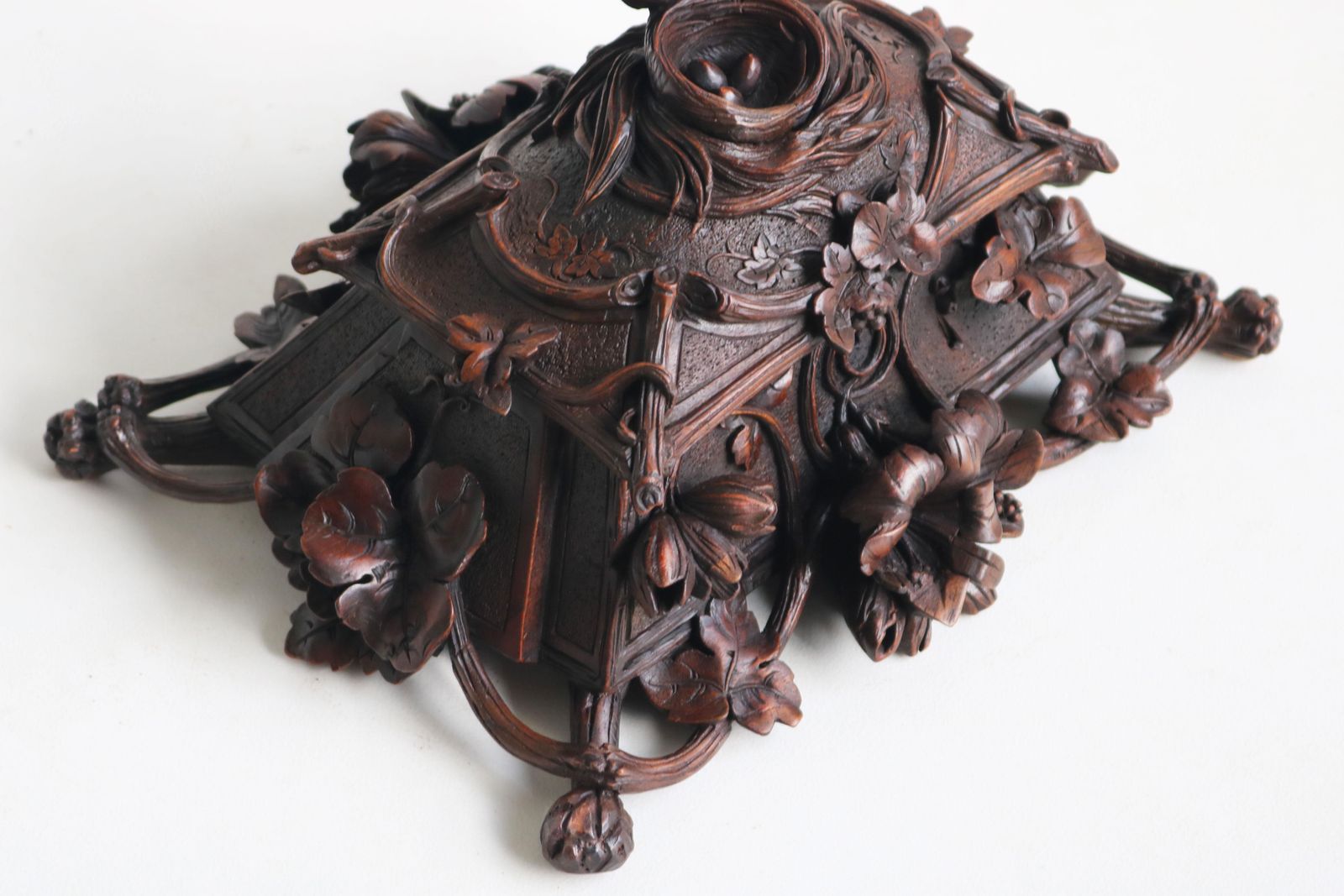 Exquisite Openly Carved 19th Century Swiss Black Forest Jewelry Box Walnut Bird photo Home Decor