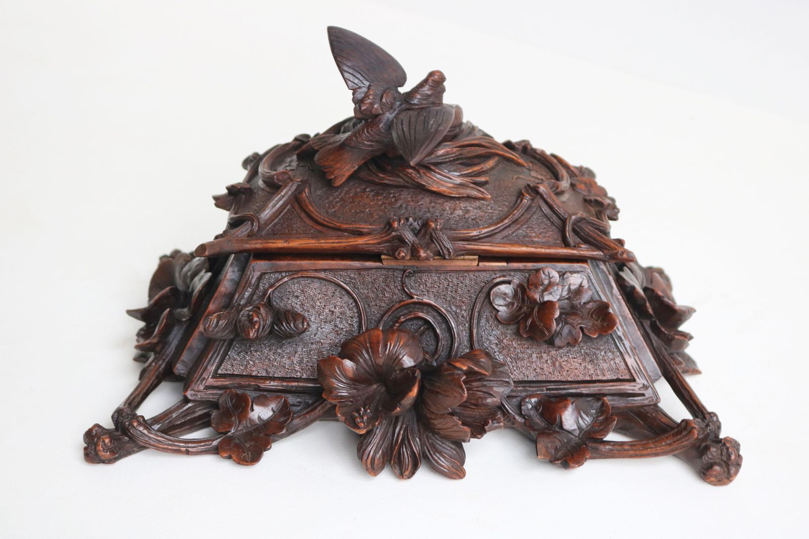 photo furniture Exquisite Openly Carved 19th Century Swiss Black Forest Jewelry Box Walnut Bird