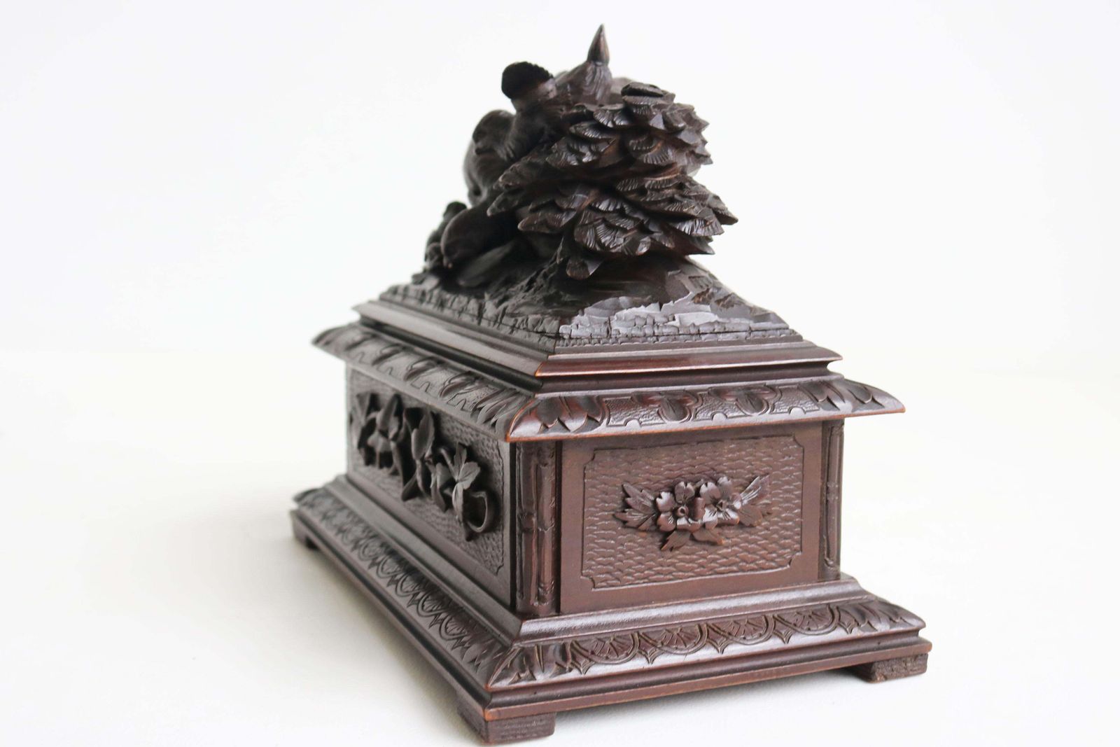 Antique 19th Century Swiss Black Forest Jelwery Box With 3 Birds Hand Carved photo buy