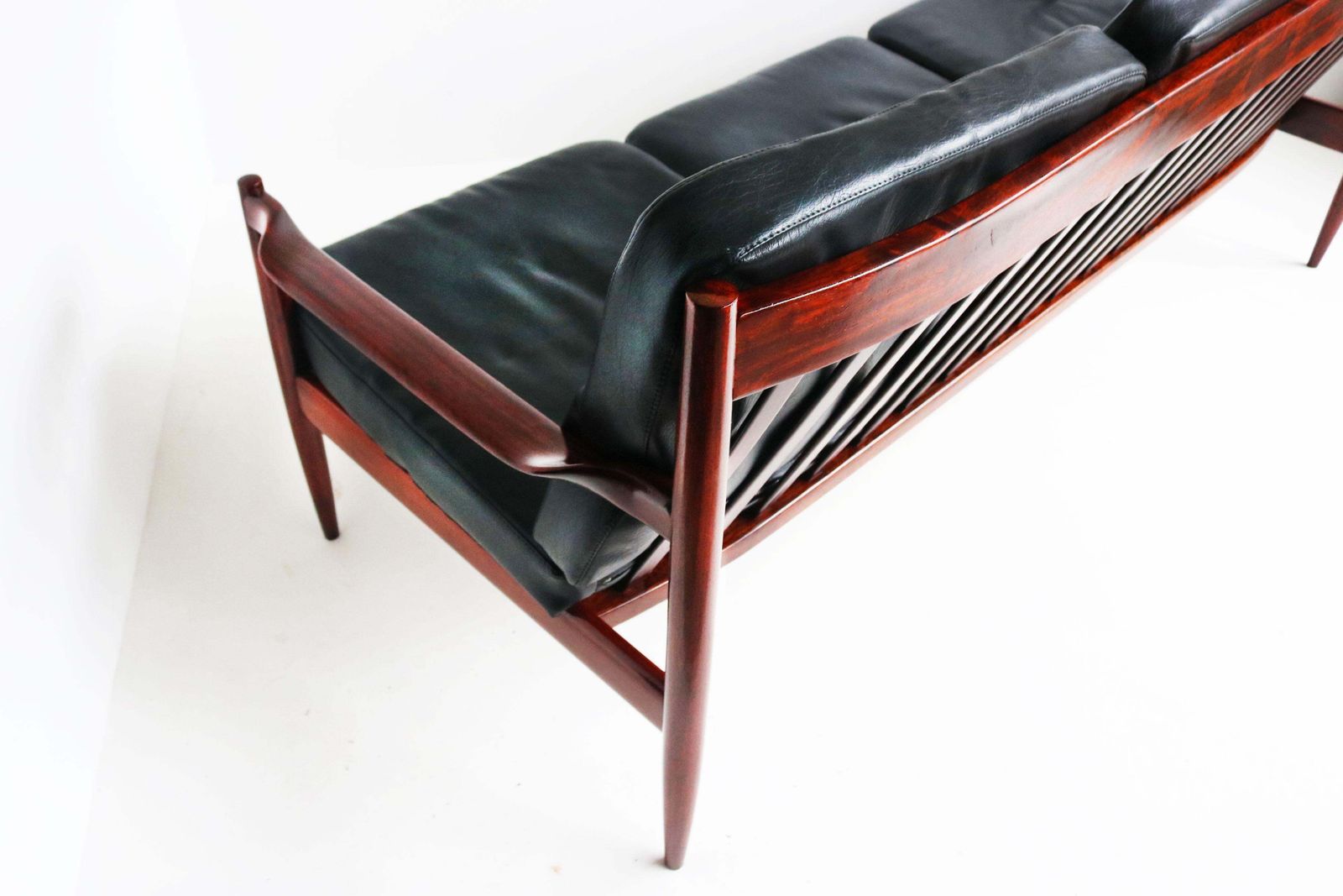 Exquisite Danish Design 3 Seater Sofa By Grete Jalk In Black Leather & Teak 1950 photo 3978.0