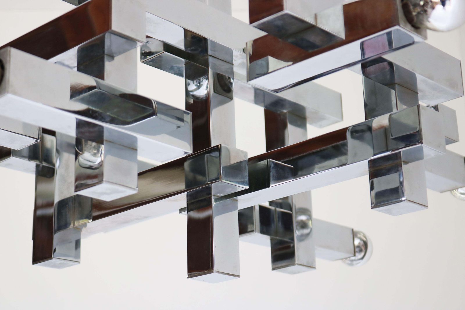 Rare Mid Century Design Chandelier By Gaetano Sciolari Model Metric 1960 Chrome photo Lighting