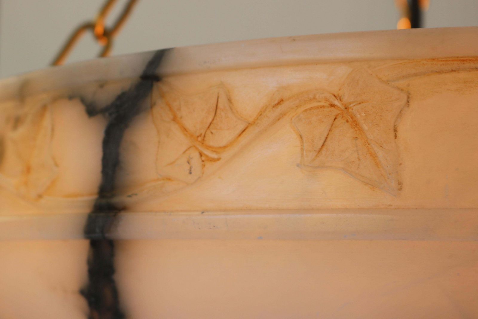 4065.0 Timeless Large ø 19.8 White Alabaster Art Nouveau Chandelier With Carved Leaves photo