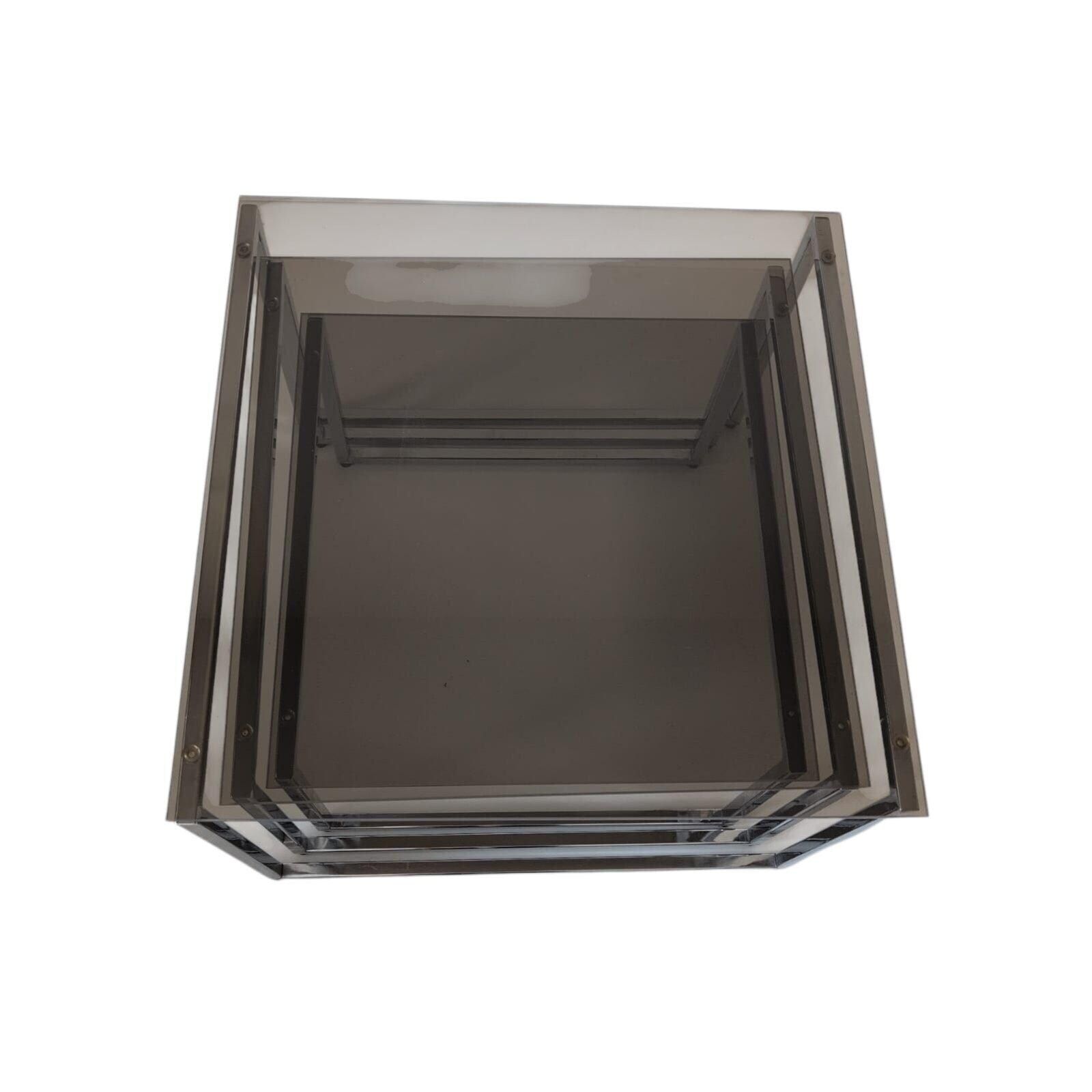 Vintage Mid Century Modern Chrom And Smoky Glass Nesting Table Set Of 3 photo buy