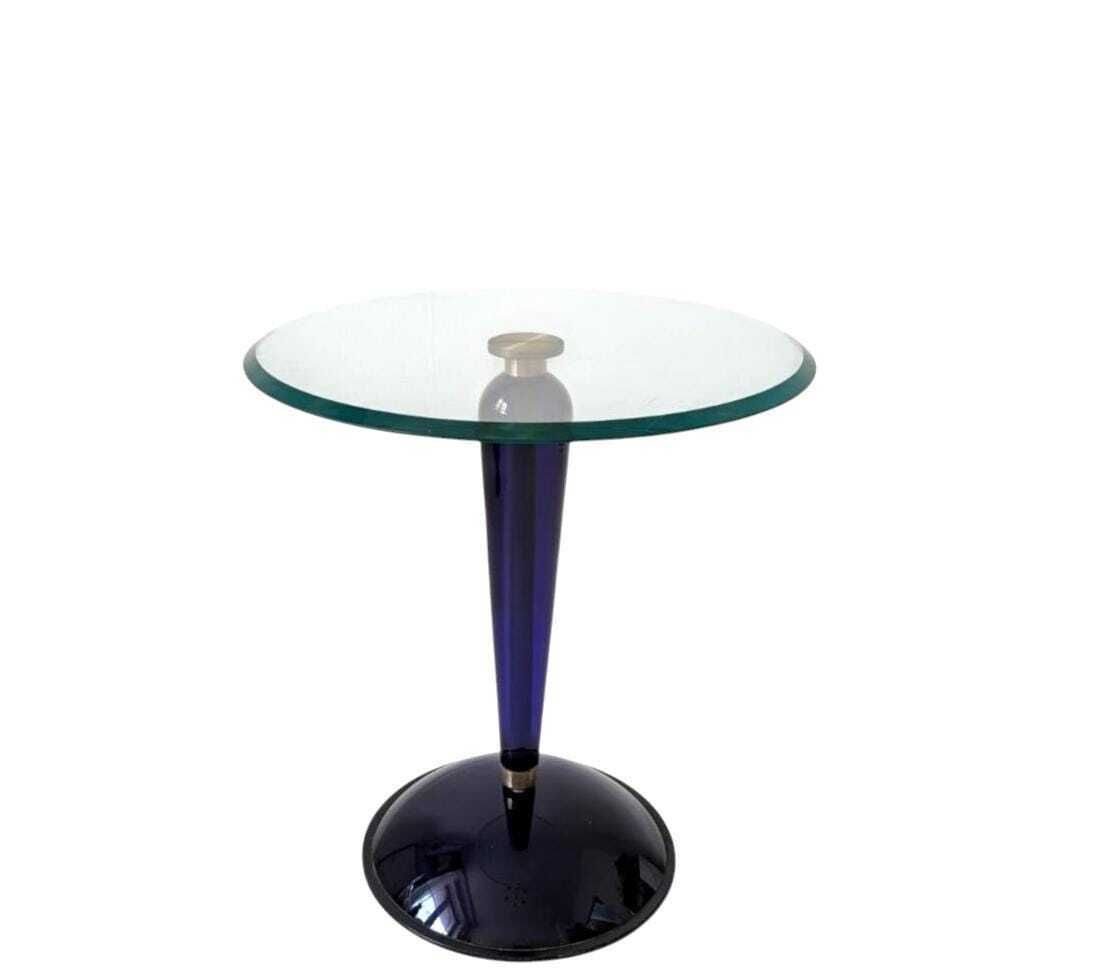 Vintage Rare Mid Century Modern Murano Glass Cobalt Side Table Made In Italy photo for sale