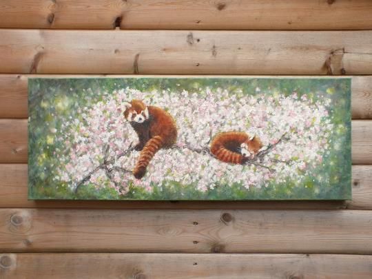 Red Pandas In Cherry Blossom Landscape Wildlife Original Painting Andi J Lucas photo buy