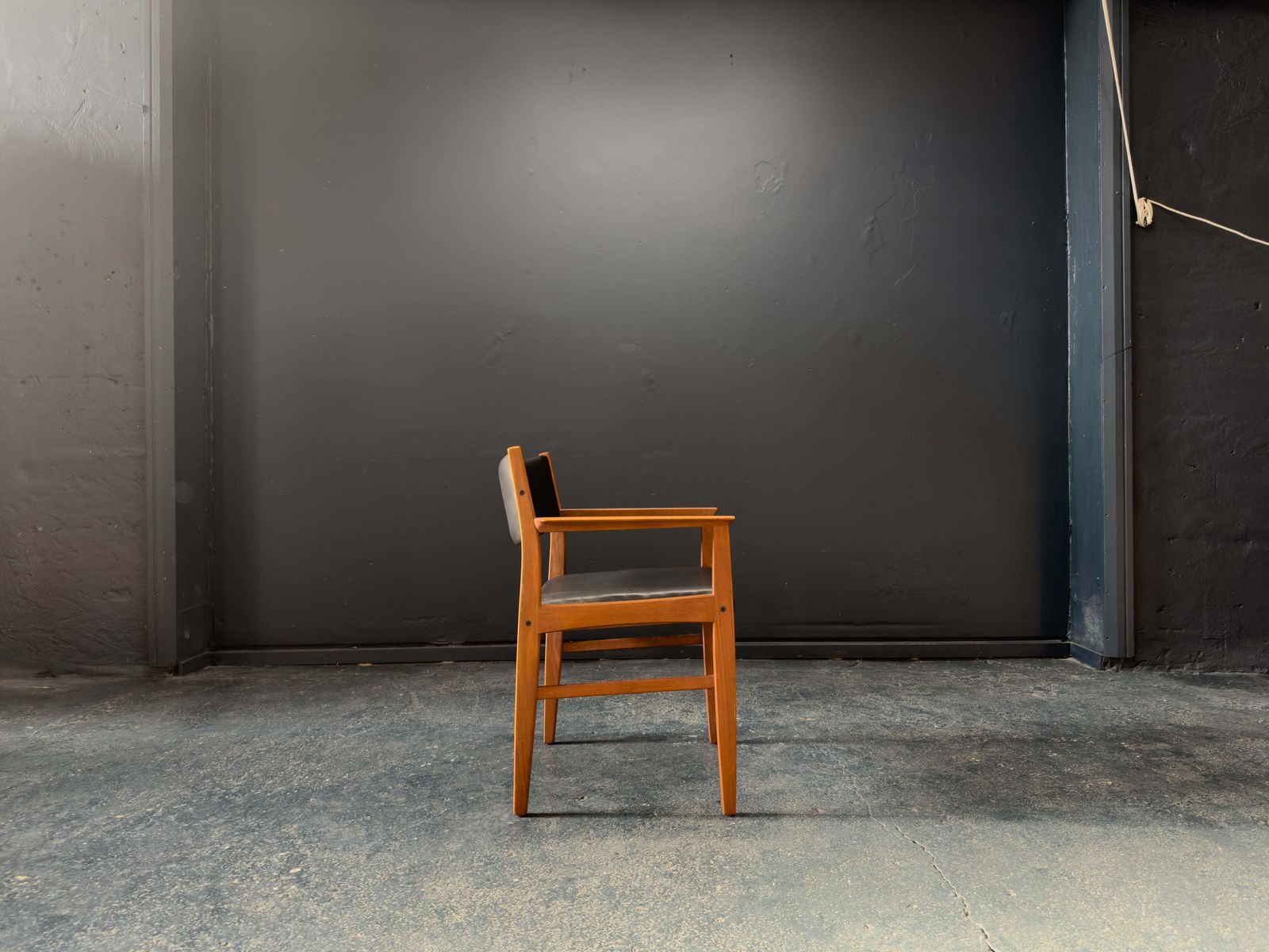 Teak And Black Leather Carver Chair photo for sale