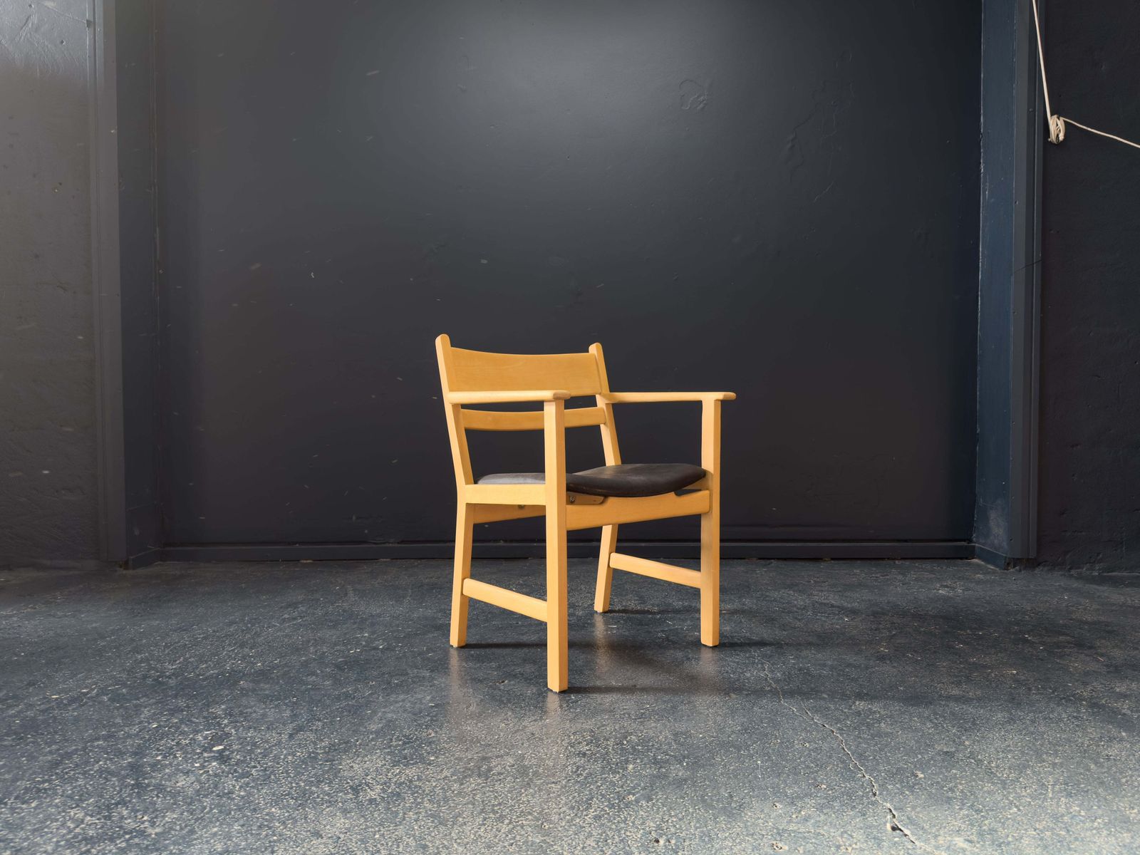 Hans Wegner For Getama Beech And Black Leather Armchair