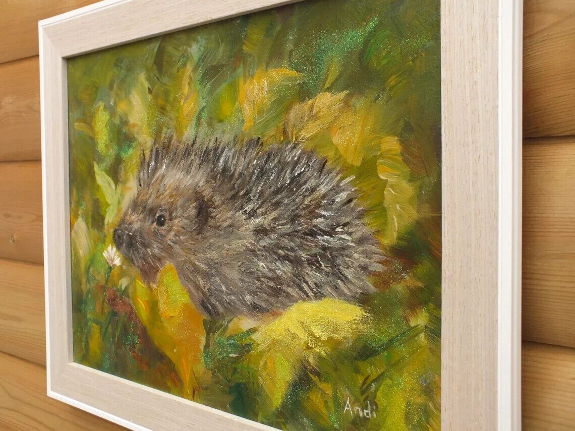 New Original Framed Signed Painting Hedgehog  Andi J Lucas  Wildlife Art photo vinterior