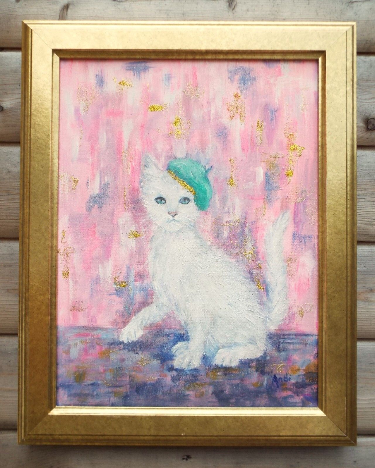 White Parisian Artist Cat French Cat  Original  Painting Andi J Lucas