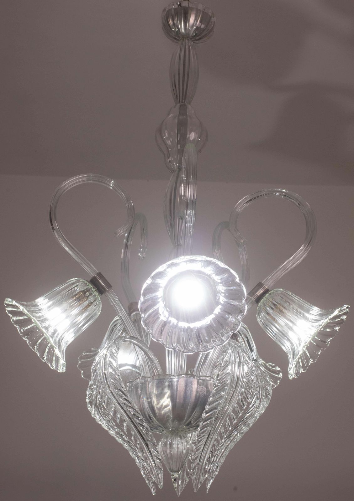 Amazing 5 Light Art Deco Murano Glass And Brass Chrome Chandelier By Barovier photo 3489.0
