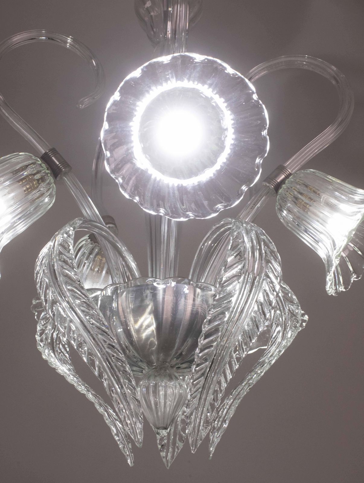Amazing 5 Light Art Deco Murano Glass And Brass Chrome Chandelier By Barovier photo buy