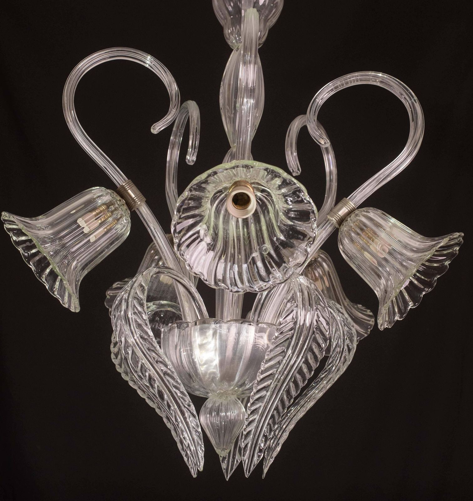 Amazing 5 Light Art Deco Murano Glass And Brass Chrome Chandelier By Barovier photo vintage