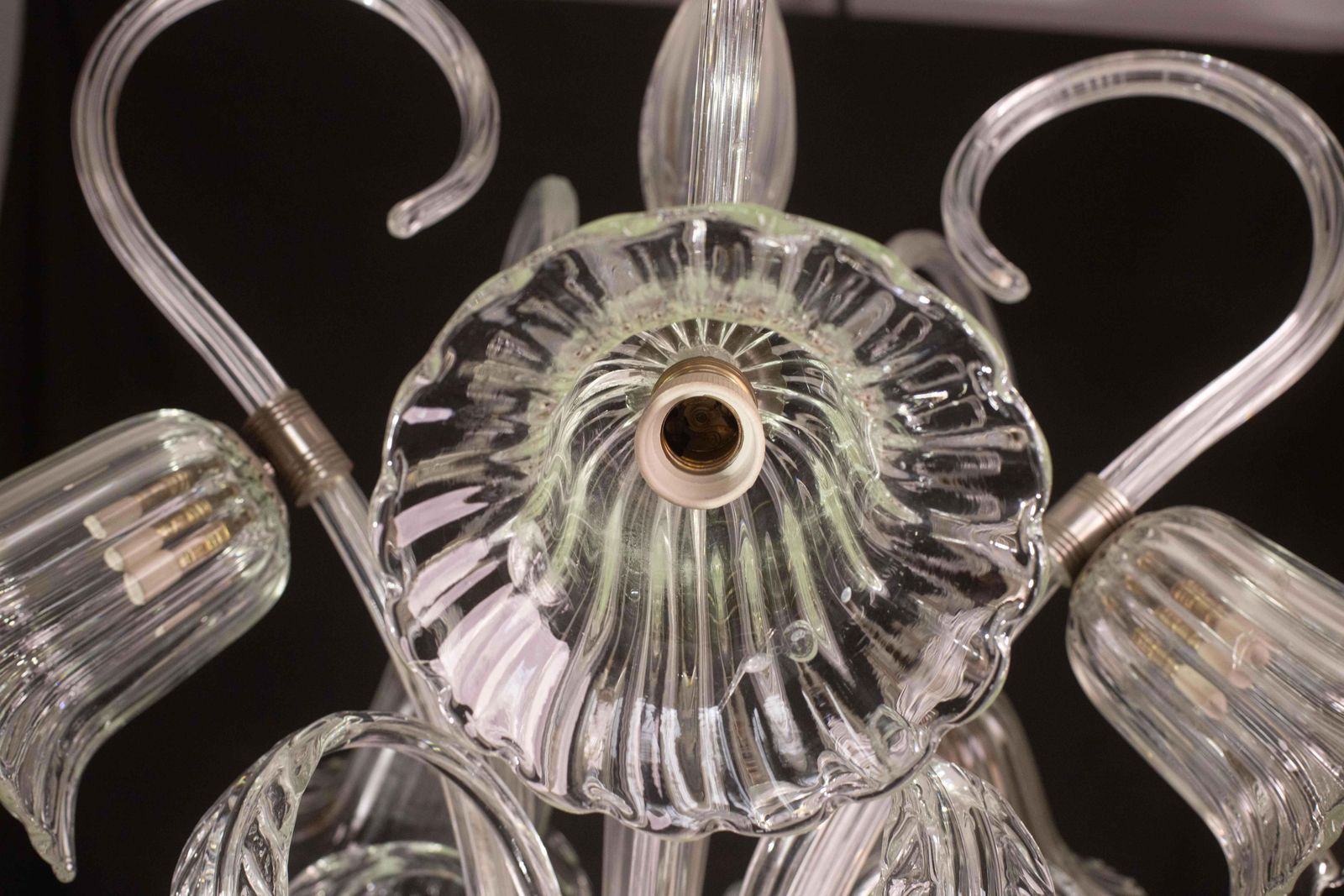 photo vinterior Amazing 5 Light Art Deco Murano Glass And Brass Chrome Chandelier By Barovier