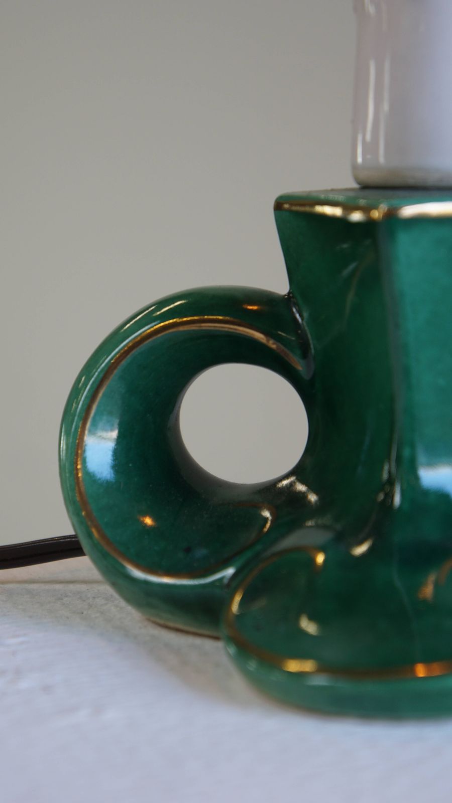 Nice Vintage Green Ceramic French Lamp With Gold Accents photo vinterior