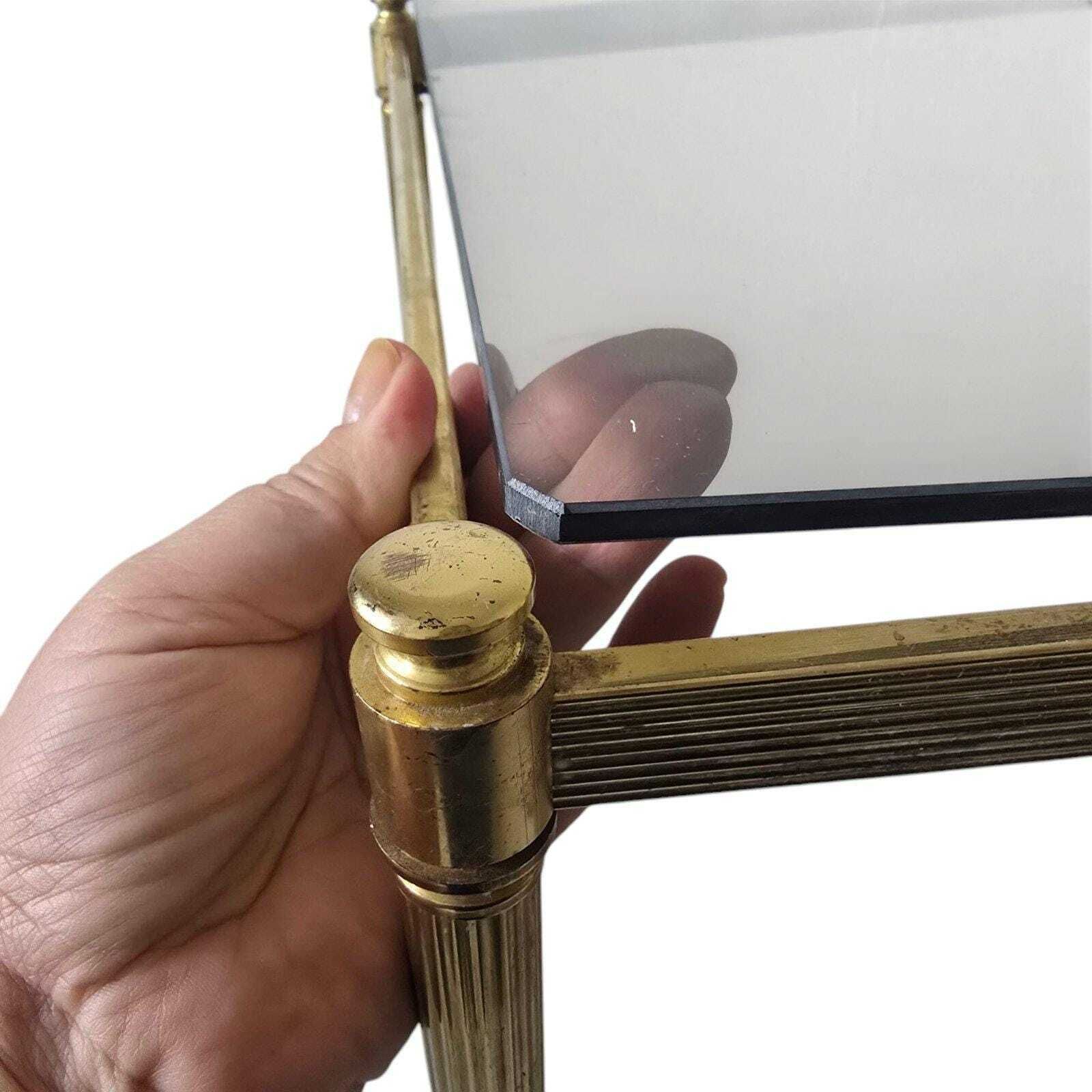Vintage Mid Century Modern Brass And Smoky Glass Bar Cart On Wheels photo vinterior