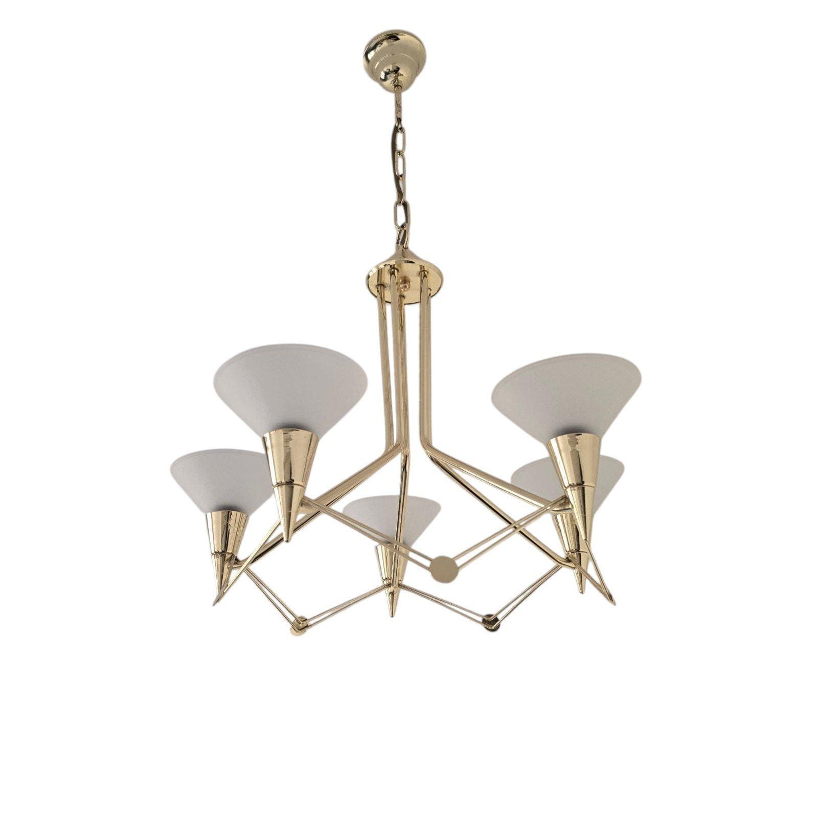 Vintage Hollywood Regency Kroonluchter Van Messing En Melkglas photo furniture