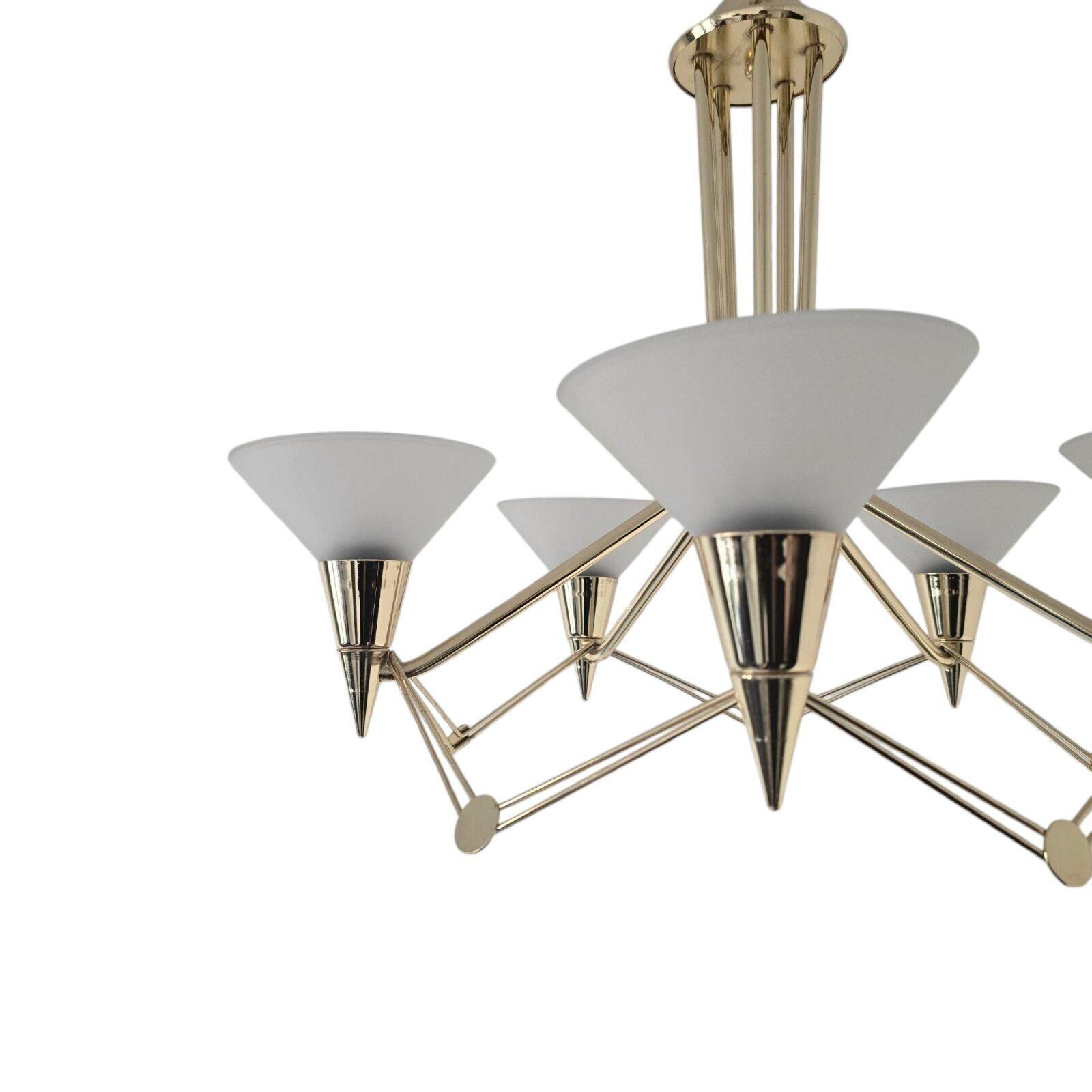 Vintage Hollywood Regency Brass And Milk Glass Chandelier Very Beautiful Decor Element photo vinterior