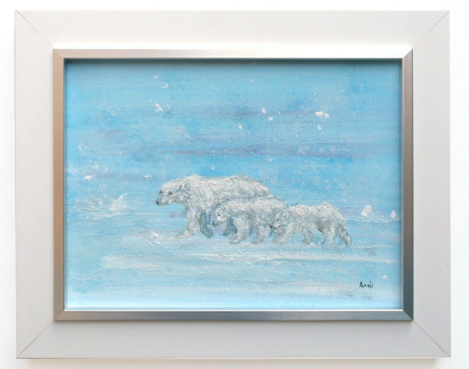 Mother & Cubs Polar Bears  In The Arctic Original Framed Painting  Andi J Lucas photo furniture