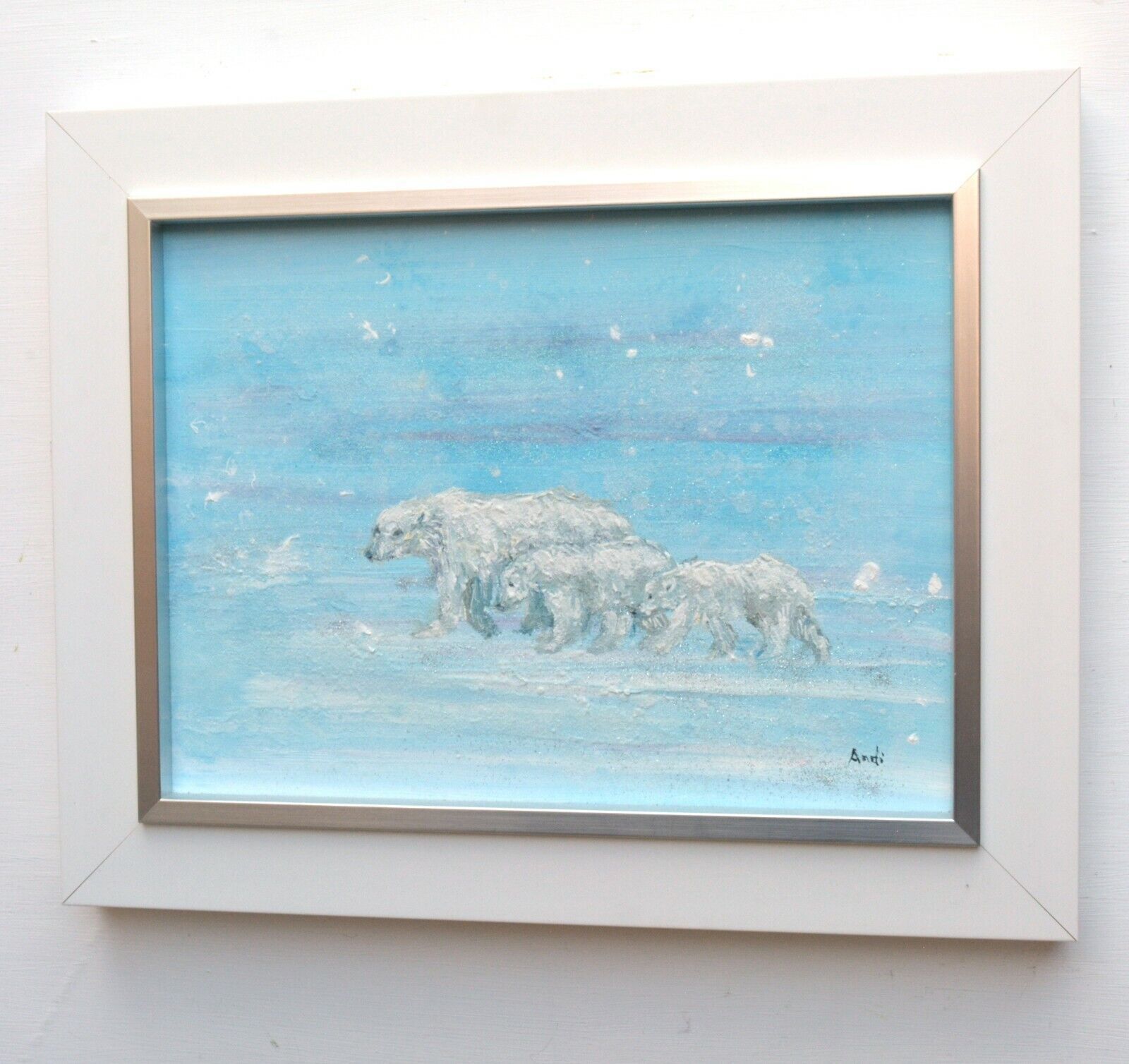 Mother & Cubs Polar Bears  In The Arctic Original Framed Painting  Andi J Lucas photo Art