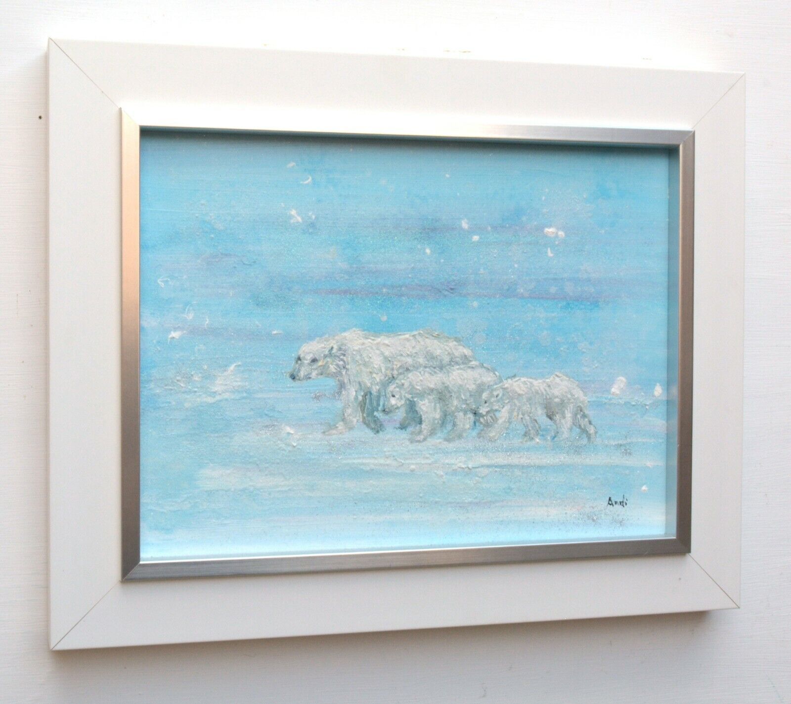 Mother & Cubs Polar Bears  In The Arctic Original Framed Painting  Andi J Lucas photo 326.0