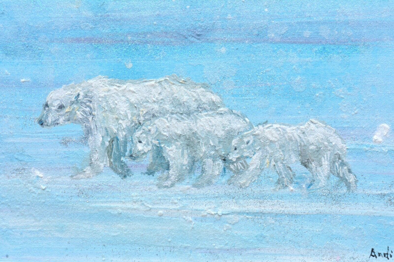 Mother & Cubs Polar Bears  In The Arctic Original Framed Painting  Andi J Lucas photo buy