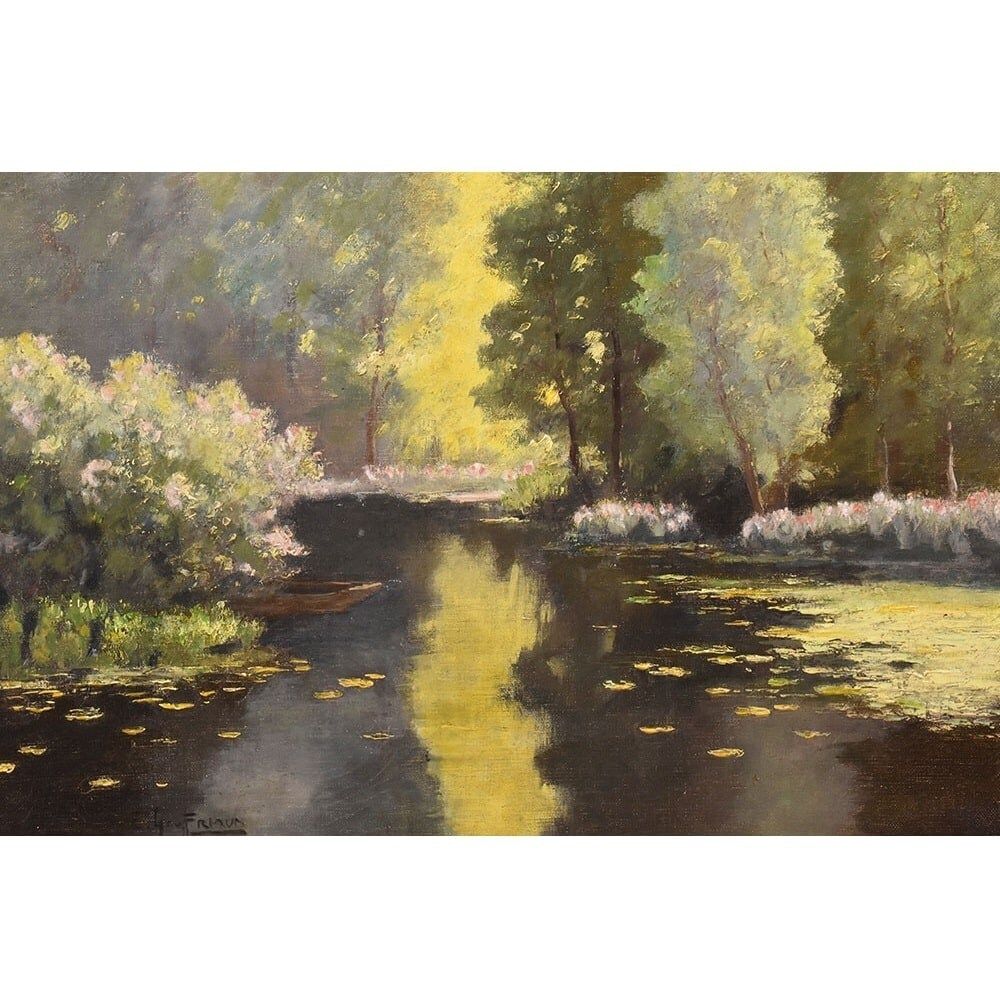 Antique Oil Painting, Landscape Painting, River, Nature Painting, XX Century. (Qp642) photo for sale