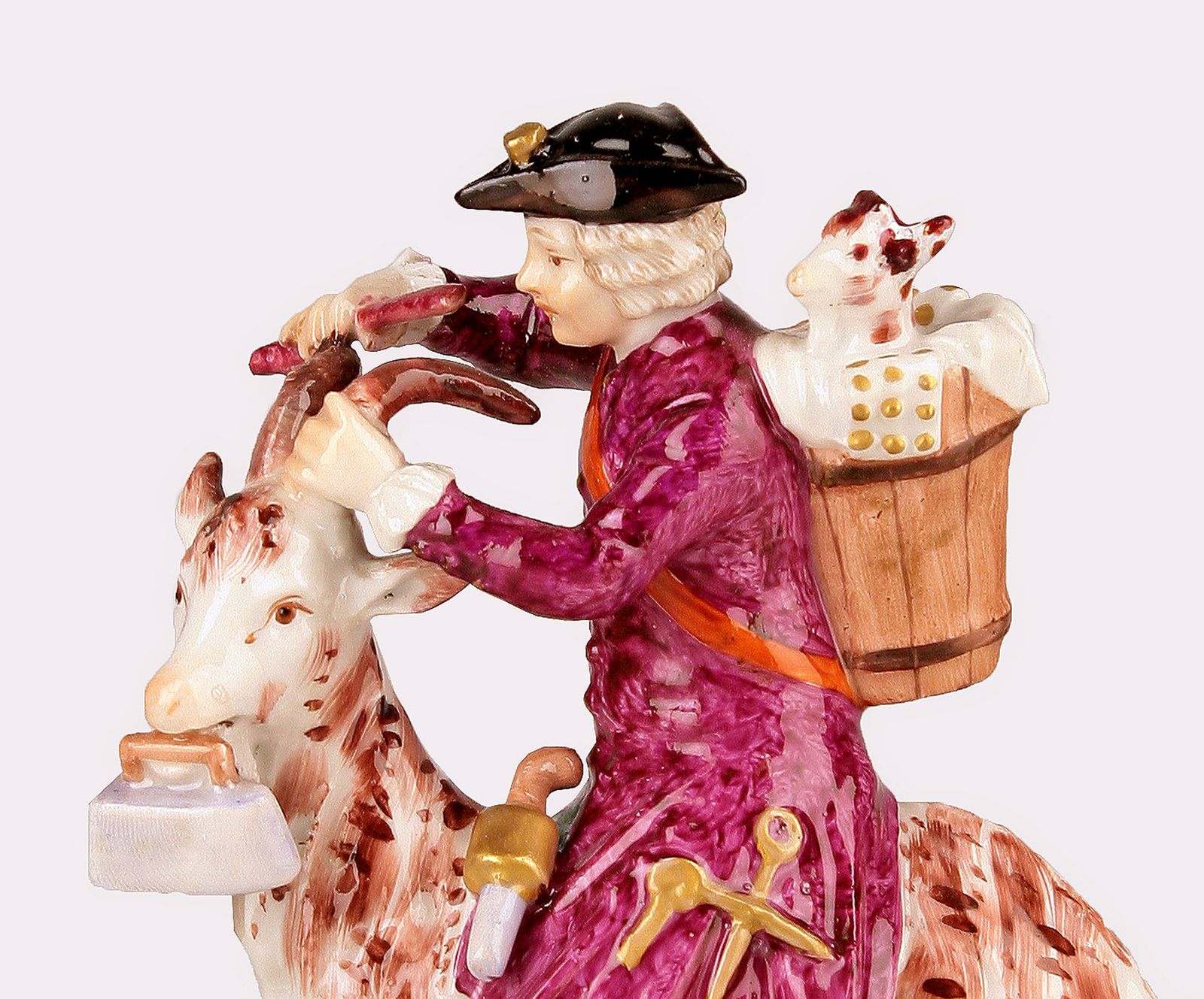 18th Century Baroque/Rococo English Glazed Painted Porcelain Of A Goat Riding Tailor By Chelsea Pottery photo buy