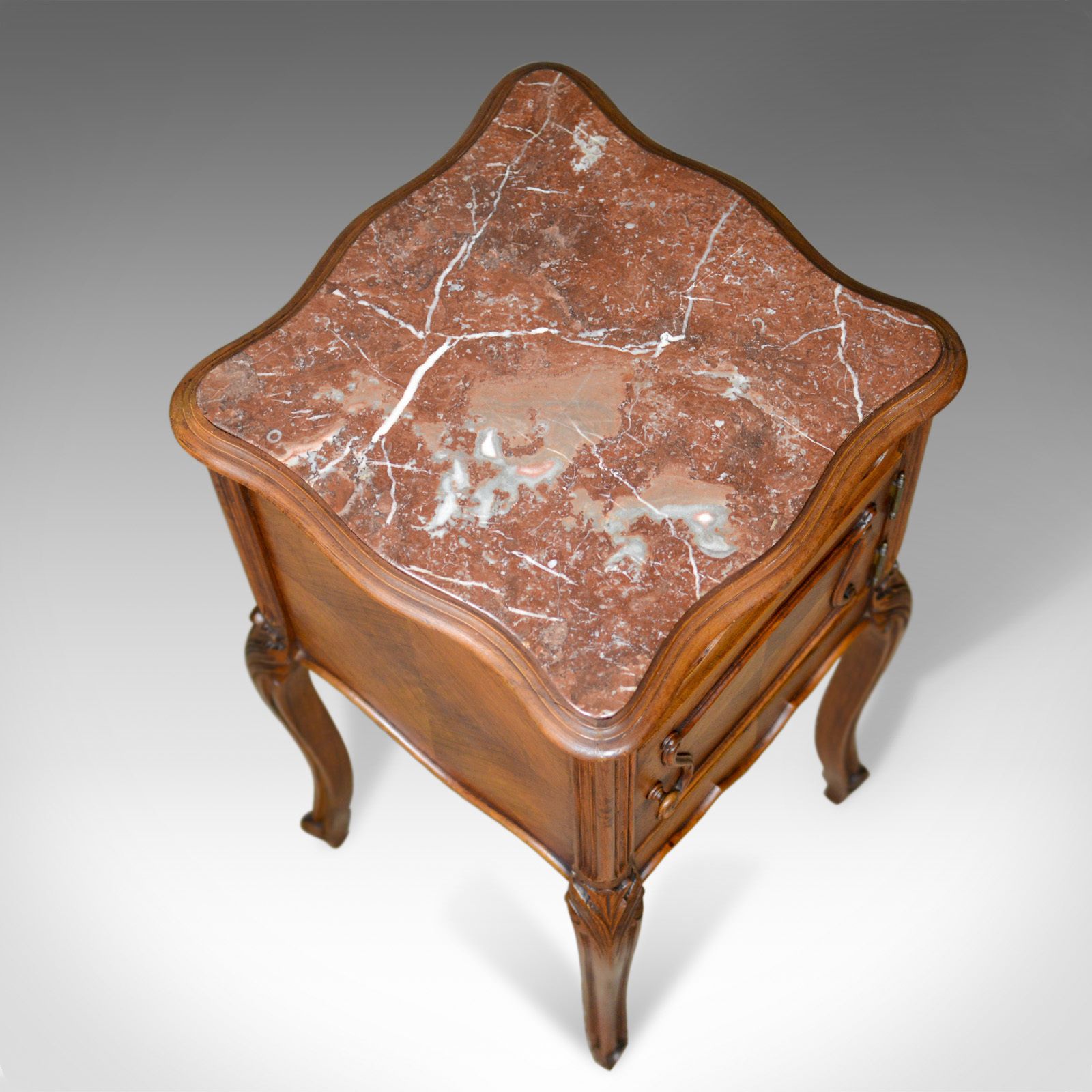 Antique French Bedside Cabinet, Edwardian, Walnut, Marble, Pot Cupboard, C.1910 photo 650.0