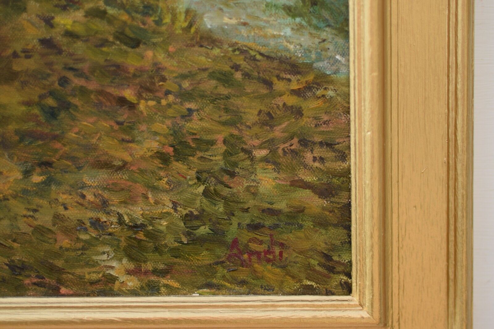 Vintage Car Oil Painting Riley By The River Forest Landscape Framed Andi J Lucas photo 976.0
