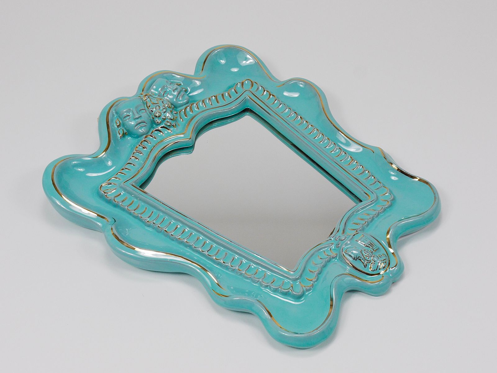 Art Deco Theater Terracotta Wall Mirror By Gmundner Keramik, Austria, 1930s photo for sale