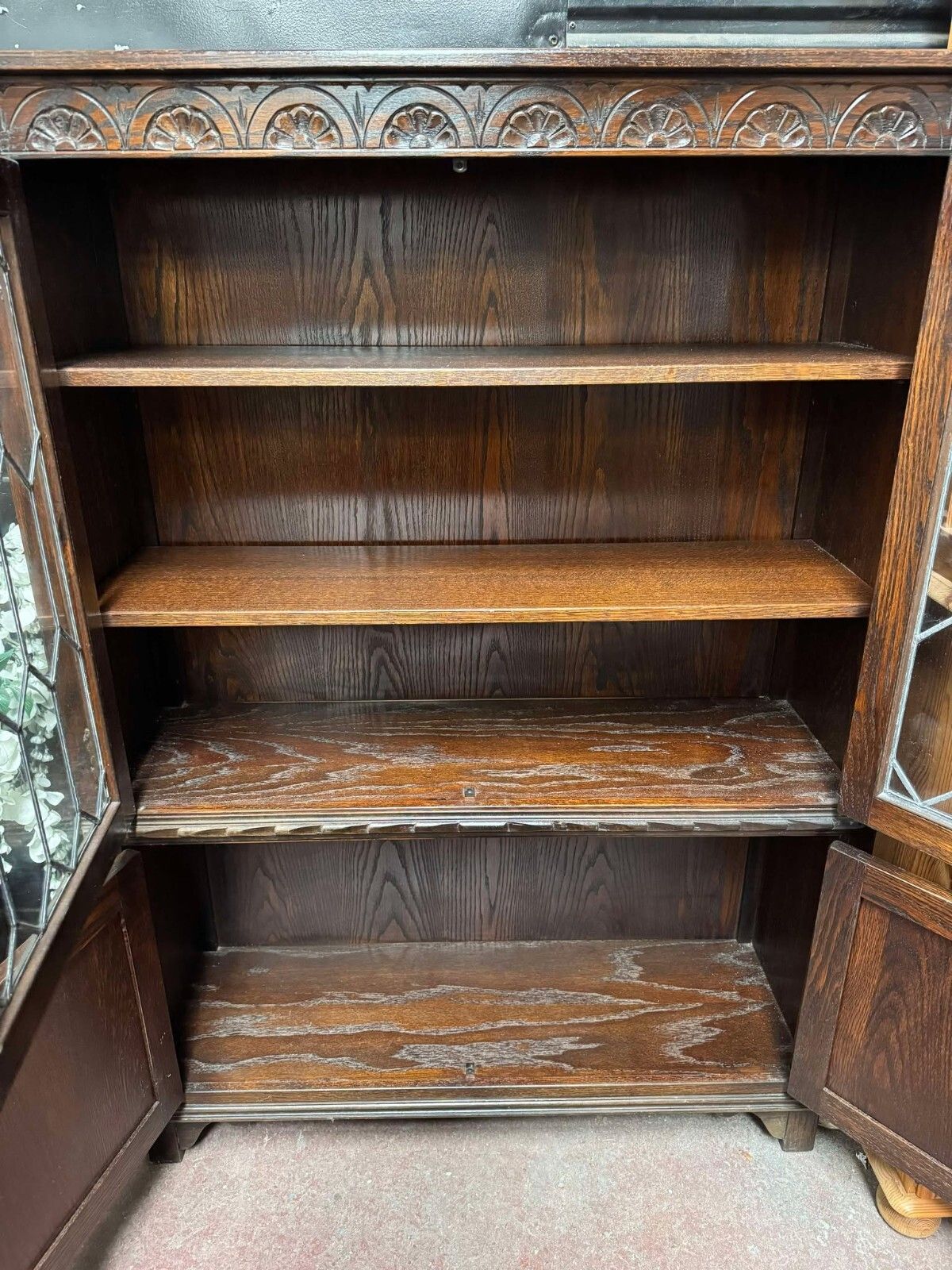 Old Charm Style Vintage Carved China Cabinet Glass Display Cupboard Unit photo for sale