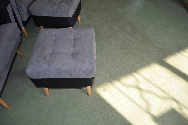 Mid Century Modern Ottomans In Grey And Black, 1950s, Set Of 2 photo furniture