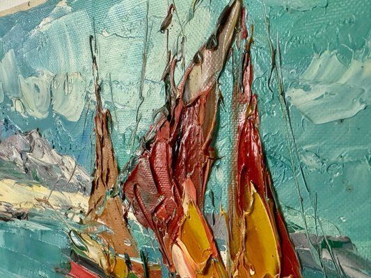 Walter Prescher Van Ed, Ships, Oil On Canvas, 1980s photo for sale