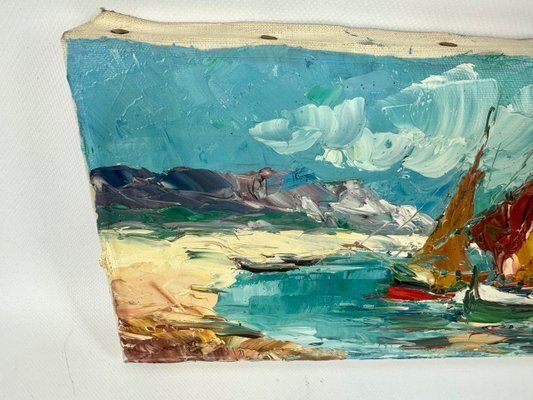 Walter Prescher Van Ed, Ships, Oil On Canvas, 1980s photo vintage