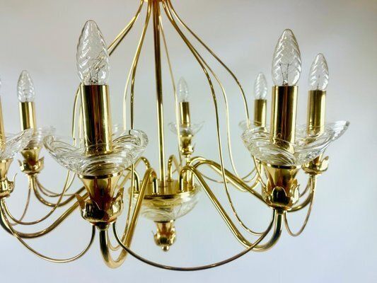 Vintage Crystal And Brass 8 Arm Chandelier, 1980s photo Lighting