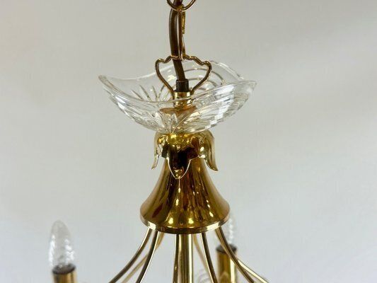 Vintage Crystal And Brass 8 Arm Chandelier, 1980s photo vinterior