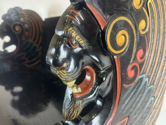 Antique Swedish Carved Hand Painted Lion's Bench, 1900s photo vinterior