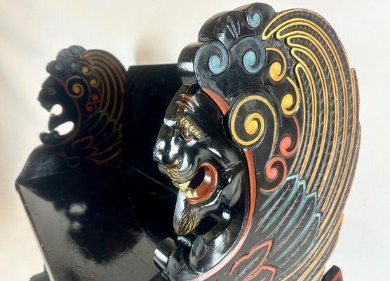 Antique Swedish Carved Hand Painted Lion's Bench, 1900s photo buy
