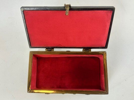 555.0 Antique Gothic Revival Bronze Jewelry Box With Religious Scenes, 19th Century photo
