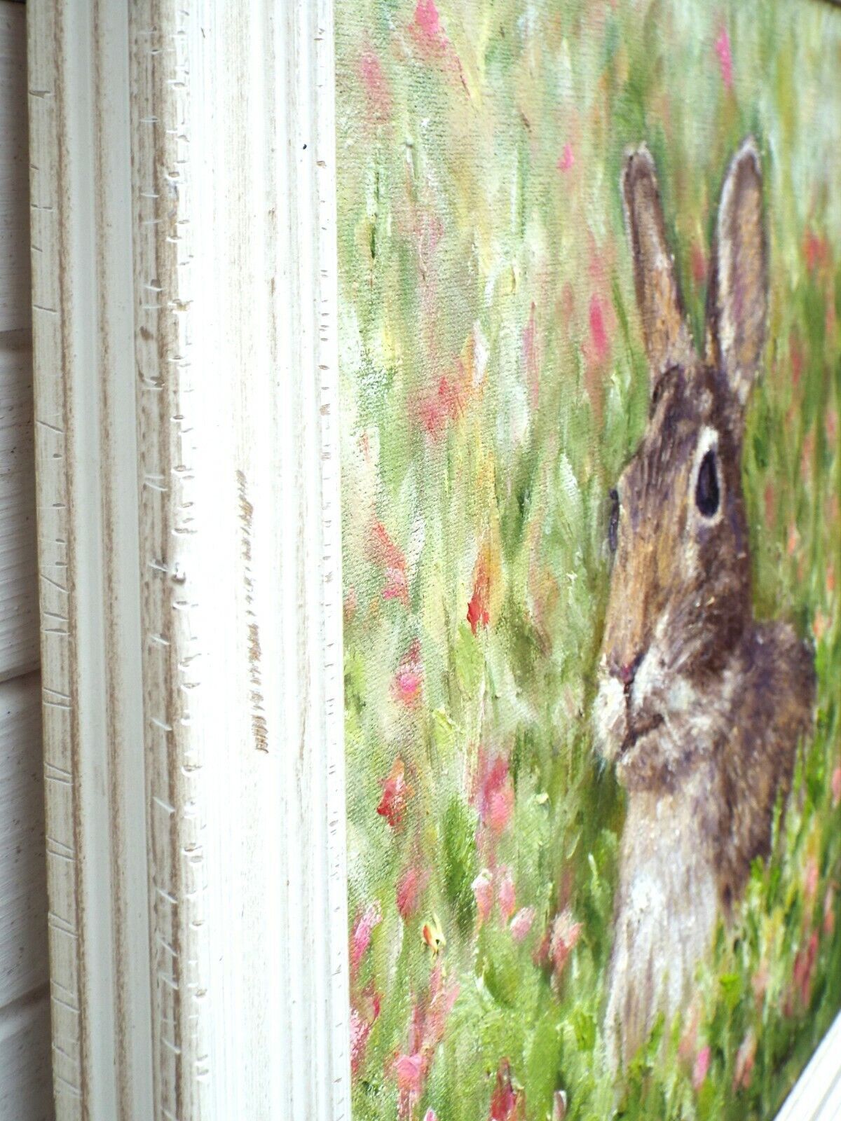 Hare Portrait In Floral Meadow Original Oil Painting Signed Framed Andi J Lucas photo vinterior