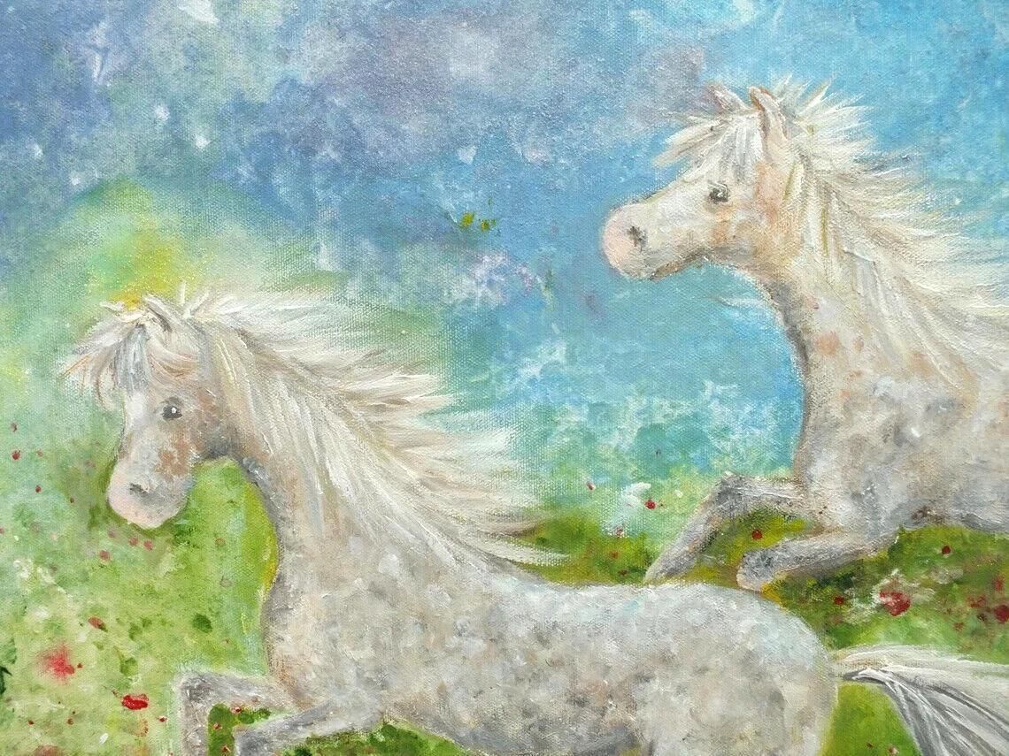 Extra Large Dappled Horses Fantasy Landscape Original  Painting Andi J  Lucas photo furniture