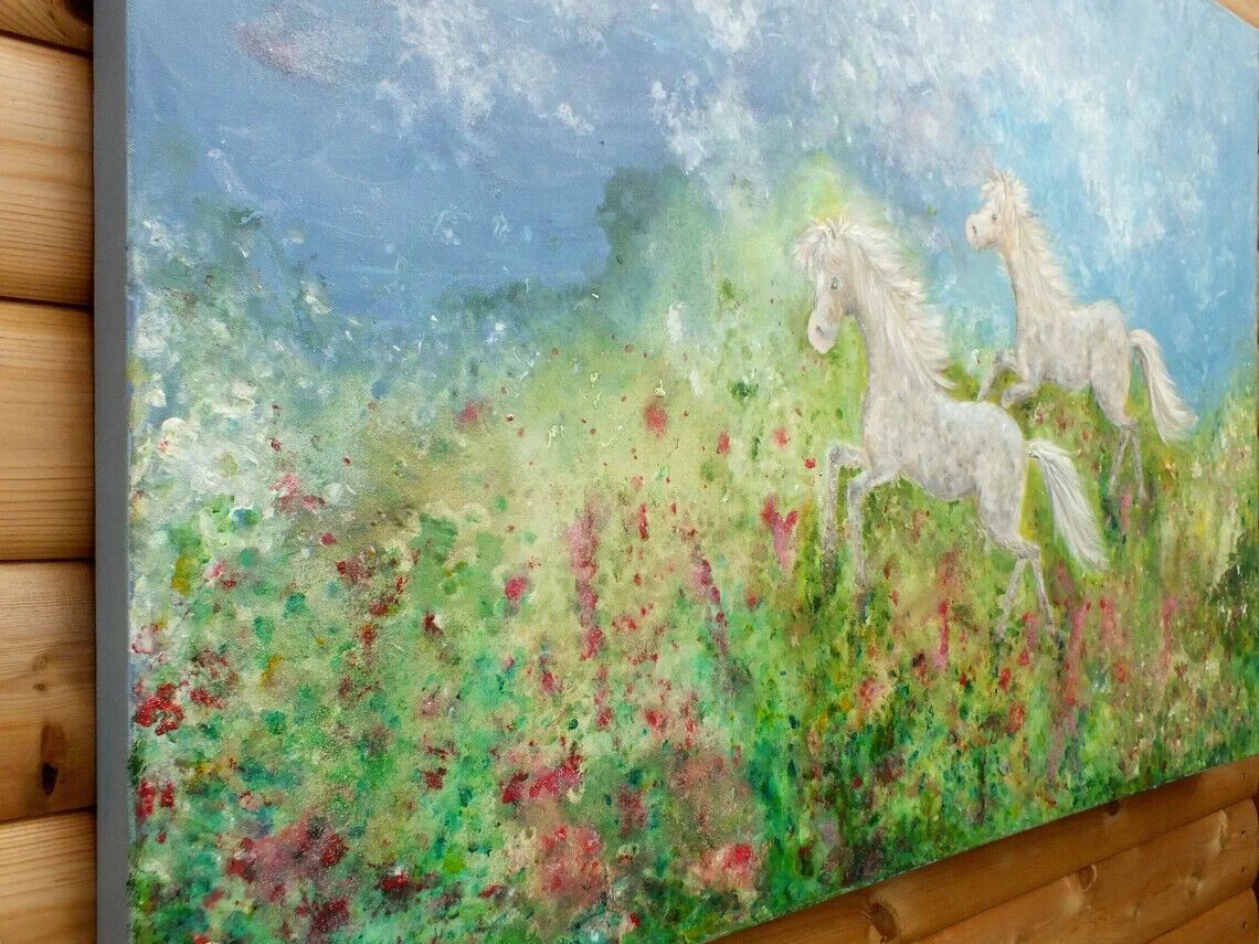 Extra Large Dappled Horses Fantasy Landscape Original  Painting Andi J  Lucas photo 543.0