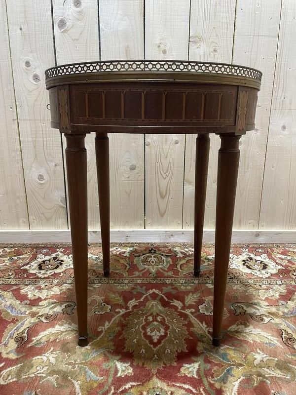 Table Bouillotte De Style Louis XVI En Acajou Et Marbre. photo 580.0