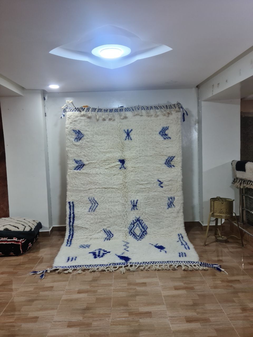 Handwoven Moroccan Berber Rug   Artistic Blue And White Tribal Pattern (250x150 Cm) photo furniture