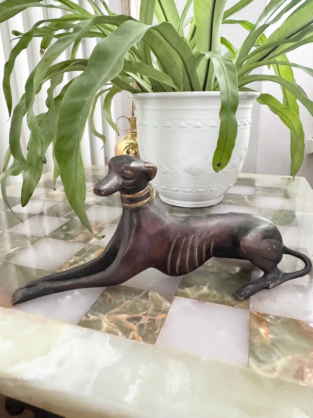 Vintage Brass Whippett Figurine, Bronze Dog Figurine
