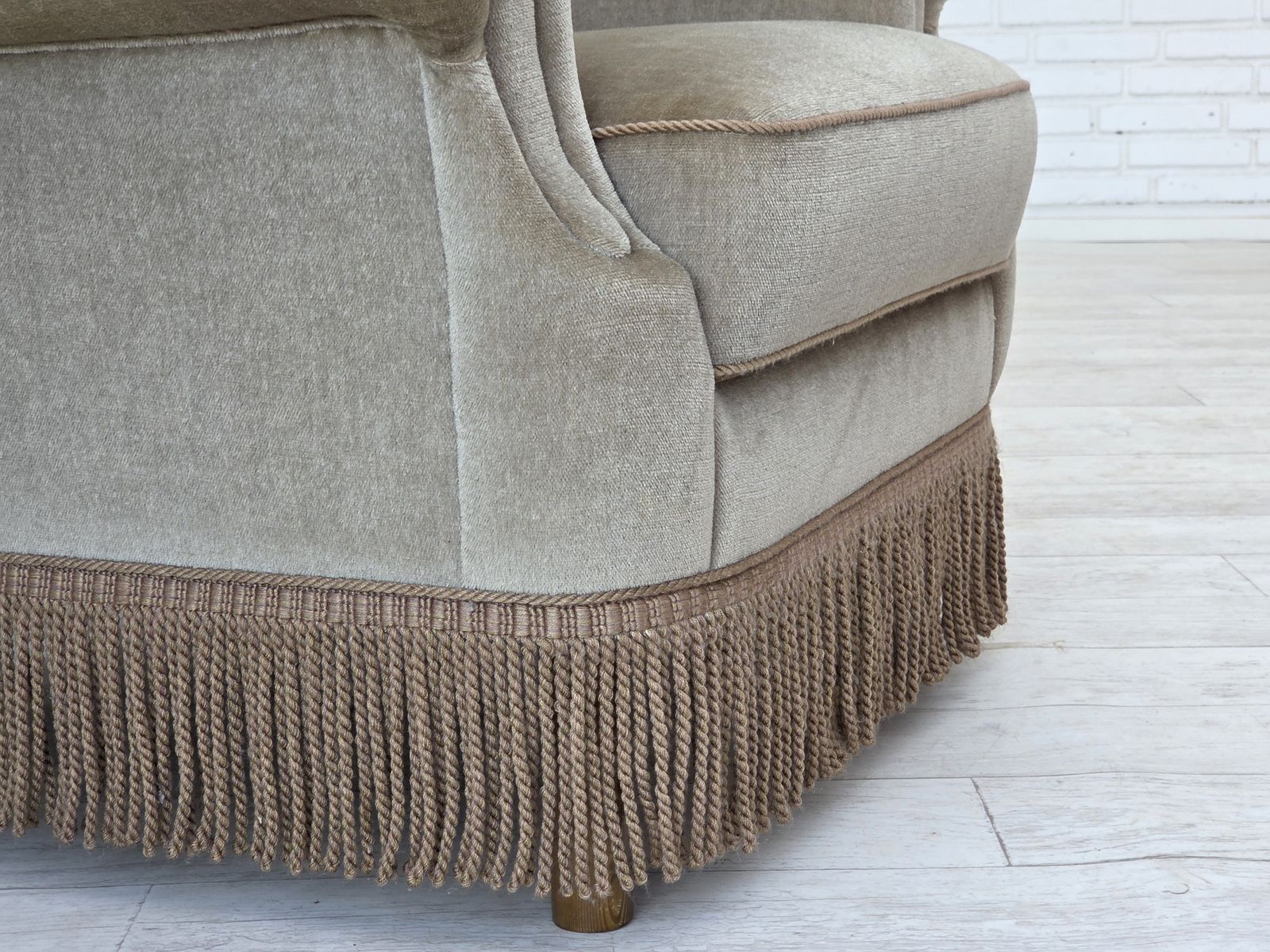 1970s, Danish Armchair, Original Condition, Furniture Velour, Beech Wood. photo for sale