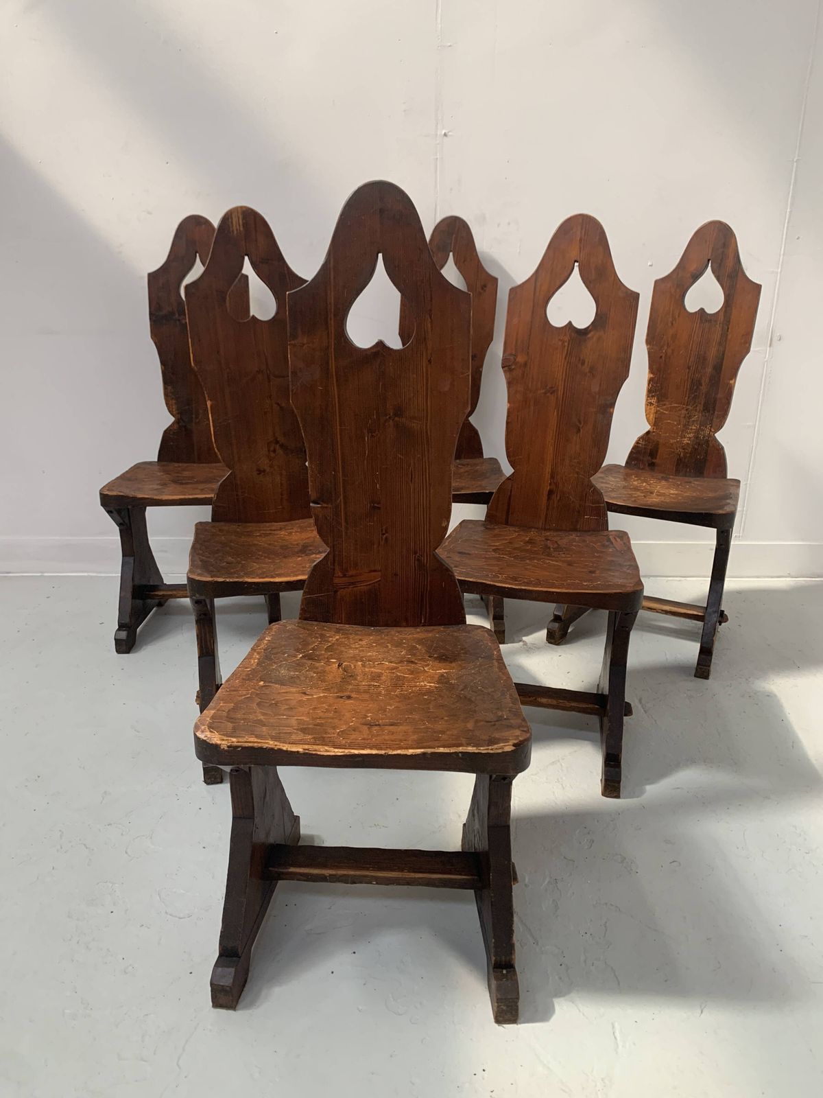 Set Of Six Natural Wood Chairs "Brutalist Art" 20th Century photo furniture